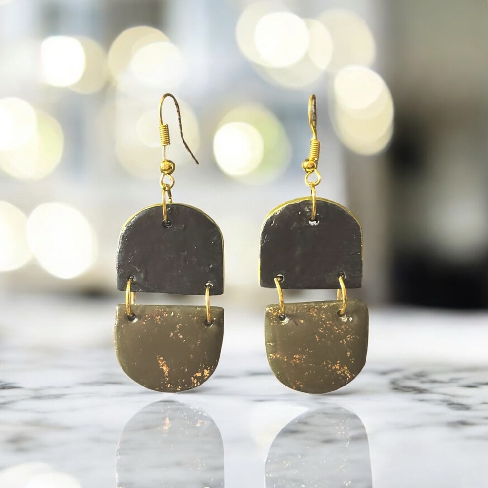 Elegant Gold and Black Dangle Earrings